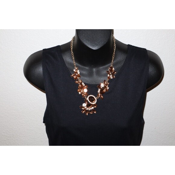 Assymetrical Statement Faceted Brown Crystal Rhinestone Gold Tone Necklace 19"+ - Picture 2 of 11